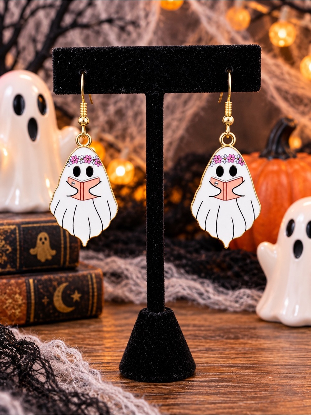 Ghosts Reading a Book Handcrafted Earrings